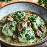 Spinat-Kn&ouml;del mit Pilzragout