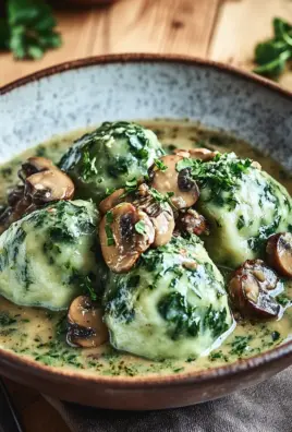 Spinat-Knödel mit Pilzragout