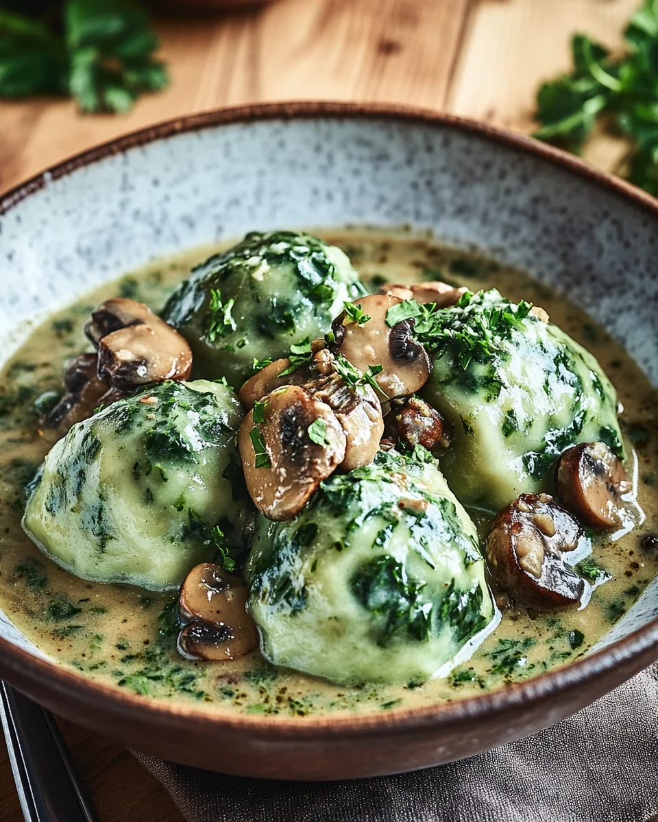 Spinat-Kn&ouml;del mit Pilzragout