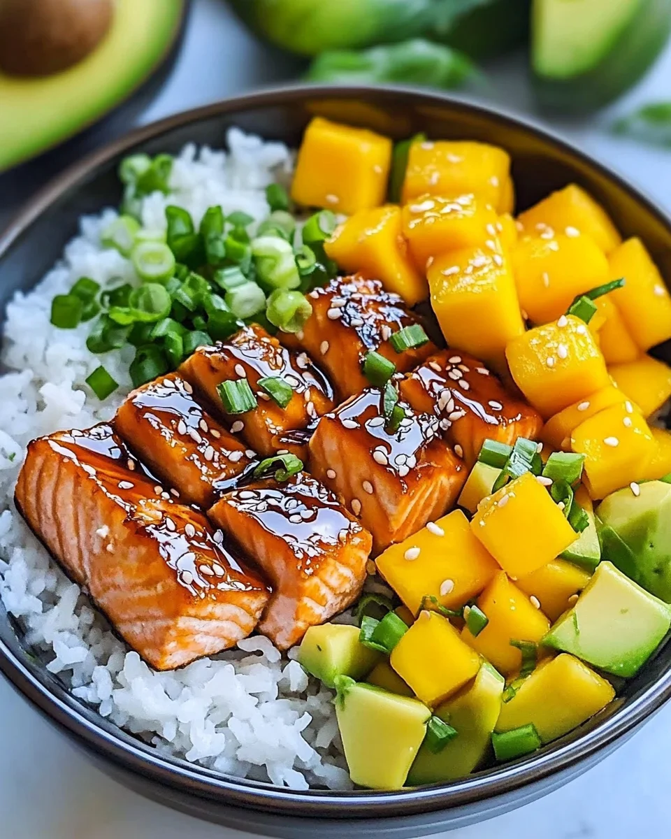 Teriyaki Lachs Reissch&uuml;ssel mit Mango