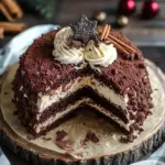 Winterlicher Maulwurfkuchen mit Zimtsahne und Punschkirschen