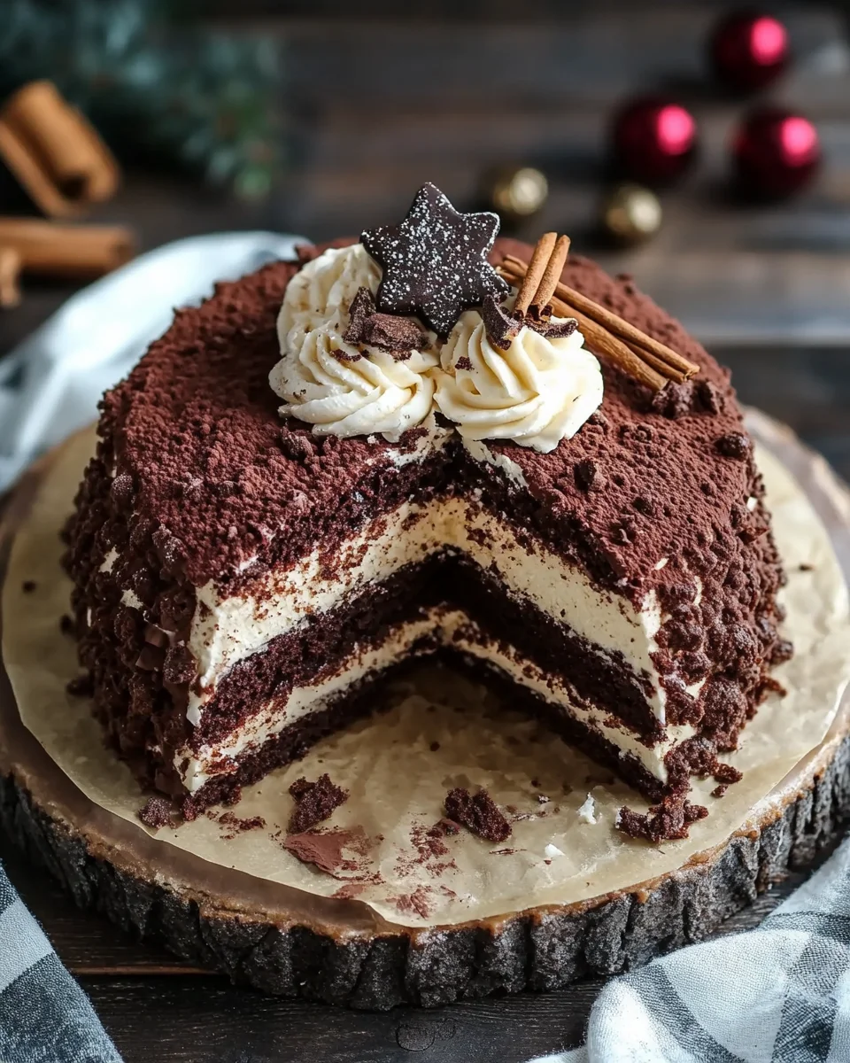 Winterlicher Maulwurfkuchen mit Zimtsahne und Punschkirschen