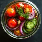 Eingelegte Kirschtomaten, Rote Zwiebeln und Gurken