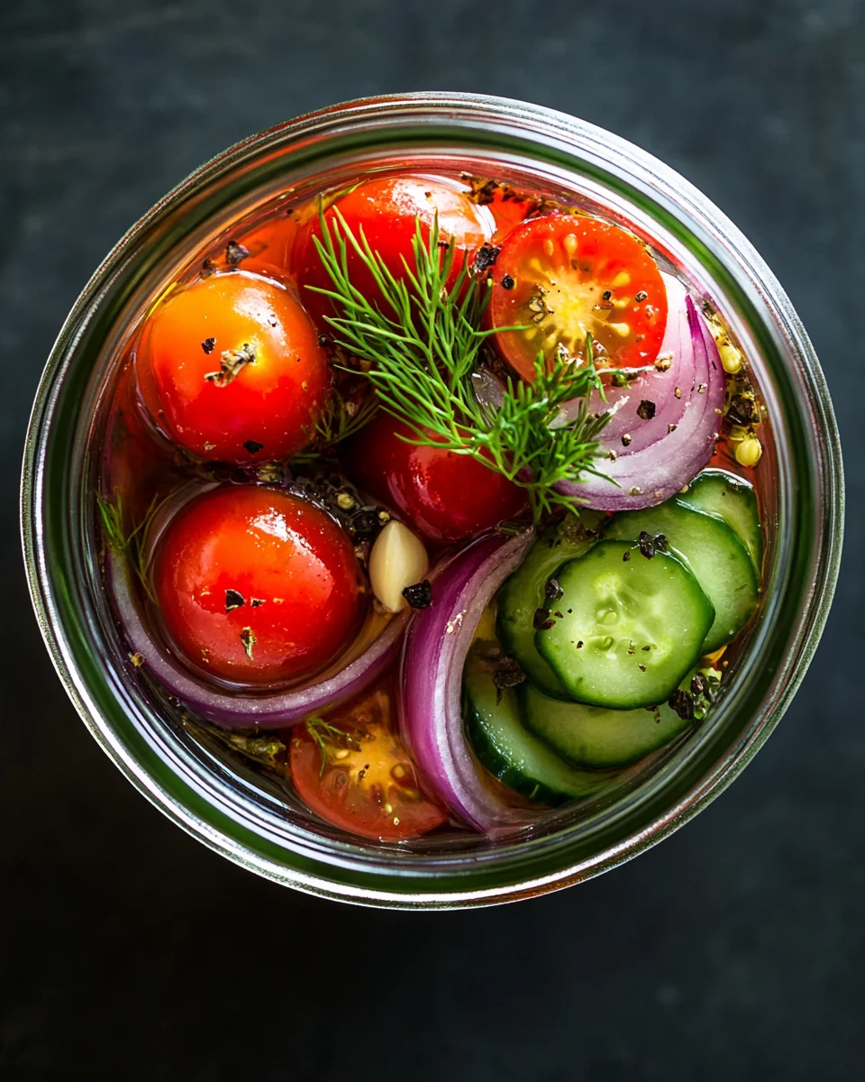Eingelegte Kirschtomaten, Rote Zwiebeln und Gurken