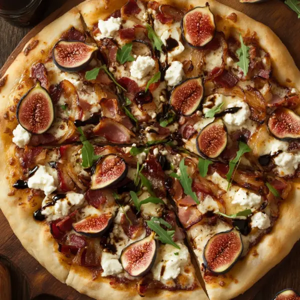 Feigen-Bacon-Pizza mit karamellisierten Zwiebeln und Balsamico