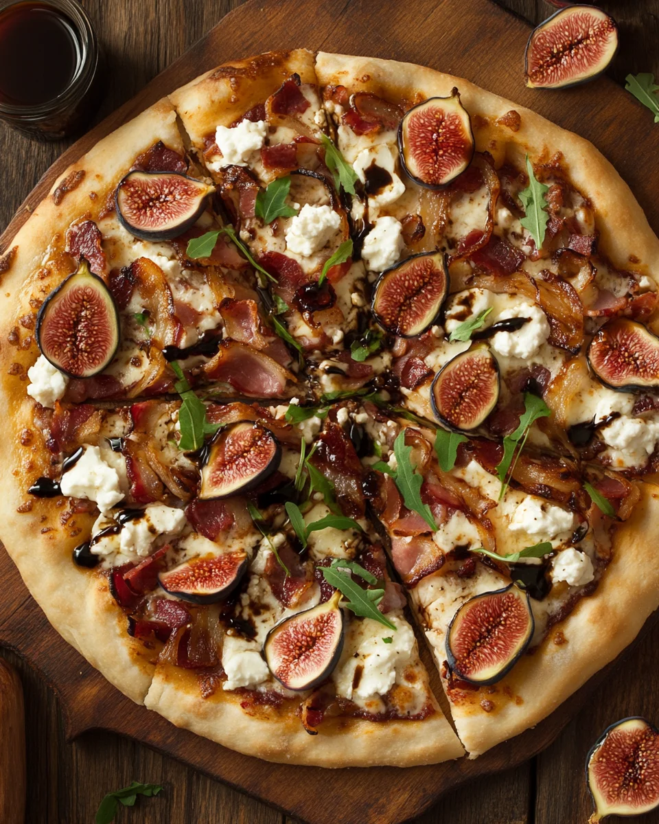 Feigen-Bacon-Pizza mit karamellisierten Zwiebeln und Balsamico