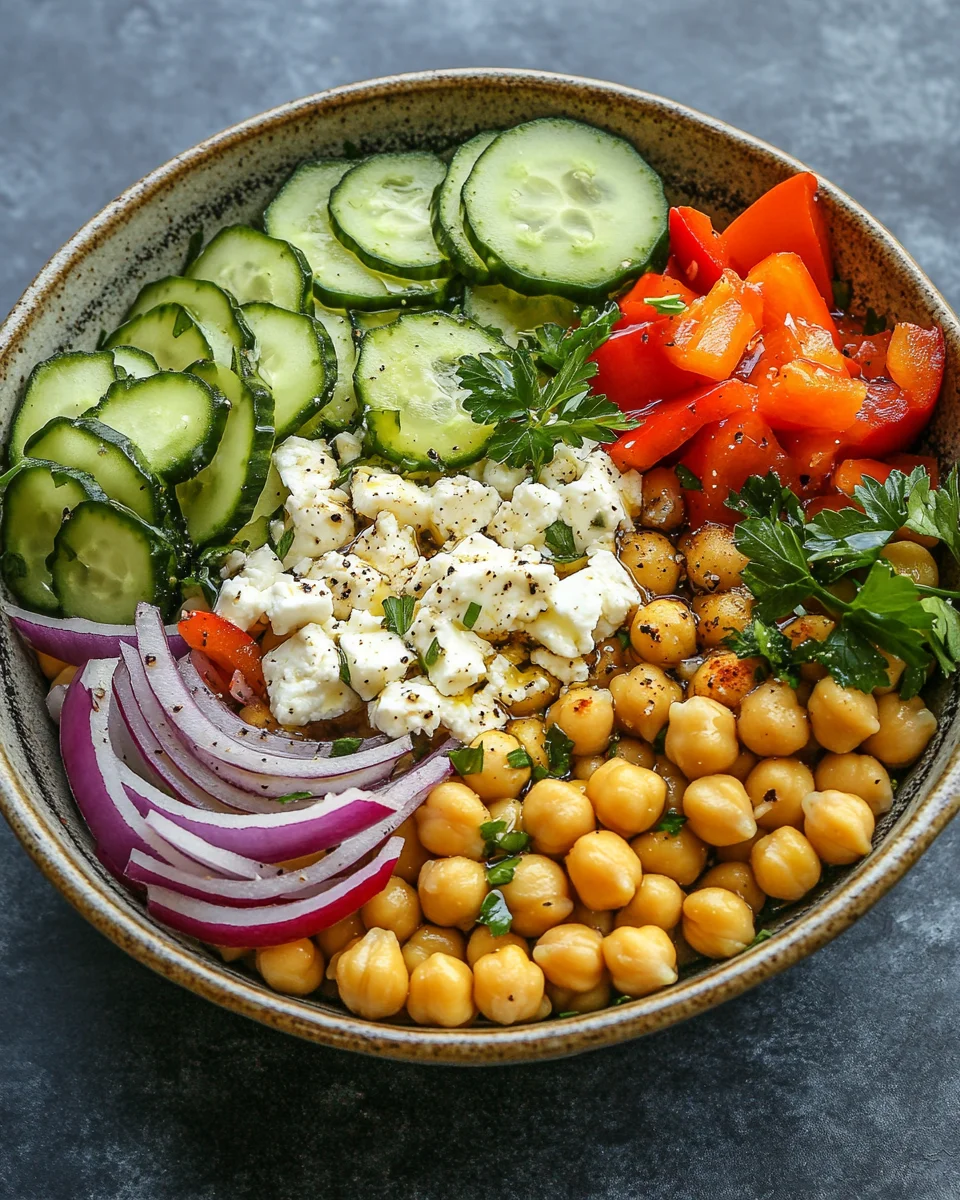 Gurkensalat mit Feta und Kichererbsen