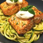 Kr&auml;uterlachs auf Zucchinipasta