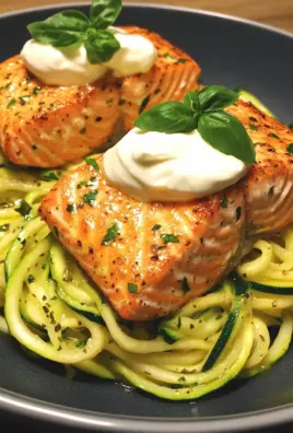 Kräuterlachs auf Zucchinipasta