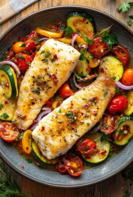 Mediterran Gebackene Fischfilets mit Gemüse