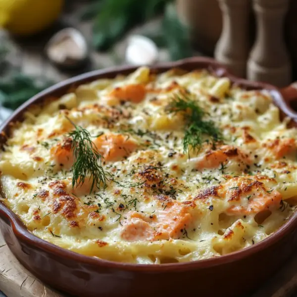 Nudelauflauf mit Lachs und Sahne