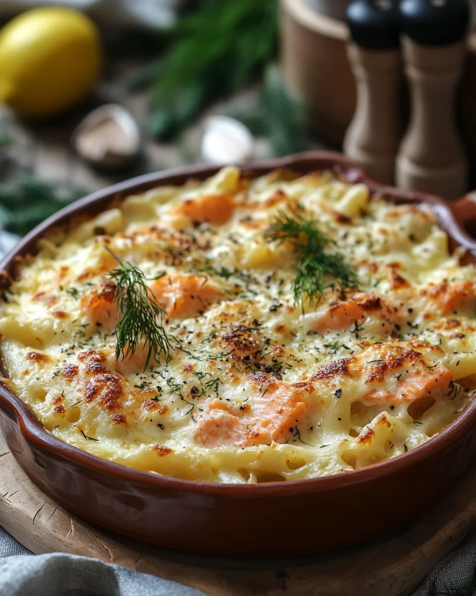 Nudelauflauf mit Lachs und Sahne