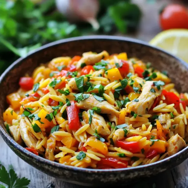 Orzo-Pfanne mit Paprikahuhn
