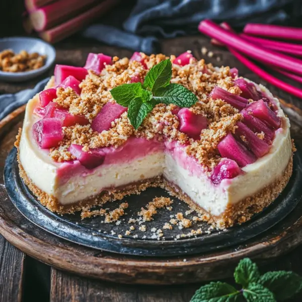 Rhabarber-Cheesecake mit Streuseln