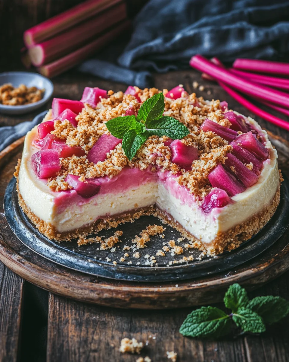 Rhabarber-Cheesecake mit Streuseln