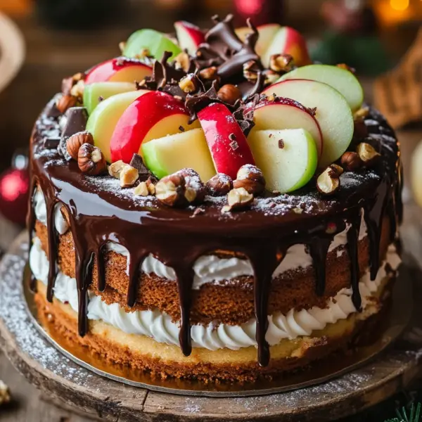 Weihnachtstorte mit Äpfeln und Schokolade