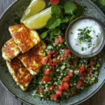 W&uuml;rziger Halloumi mit Tabbouleh und Minzjoghurt