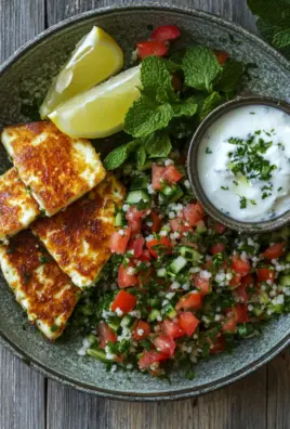 Würziger Halloumi mit Tabbouleh und Minzjoghurt