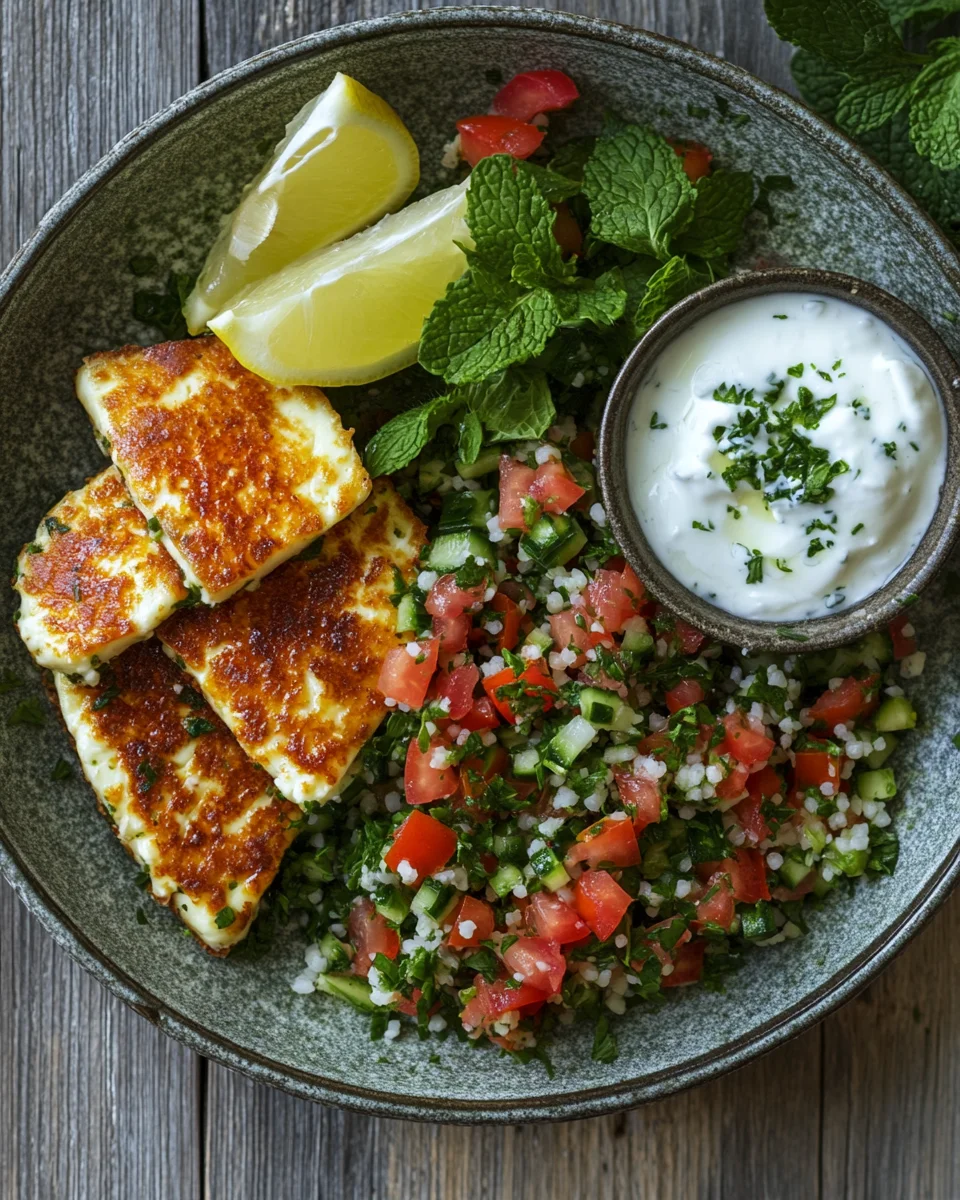 Homepage 1 Würziger Halloumi mit Tabbouleh und Minzjoghurt